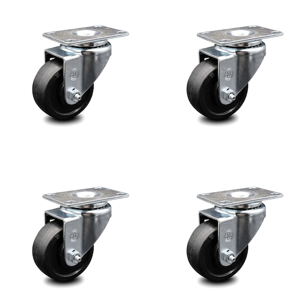 3 Inch Soft Rubber Wheel Swivel Top Plate Caster Set